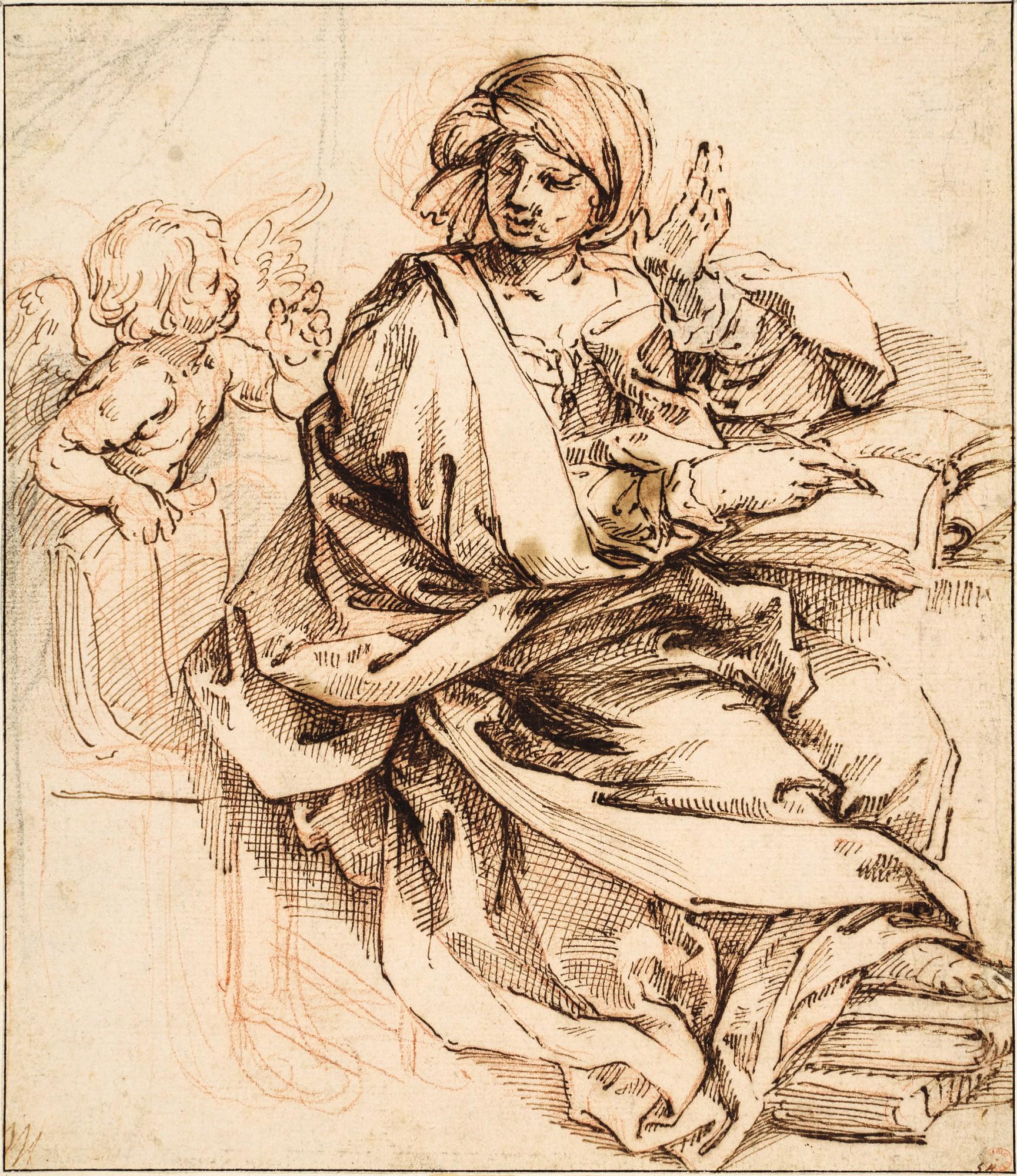 Guido Reni - A Sibyl Writing, a Putto to the Left