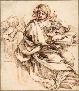 Guido Reni - A Sibyl Writing, a Putto to the Left