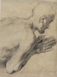 Guido Reni - Study of a praying man, bust-length, in profile to the right