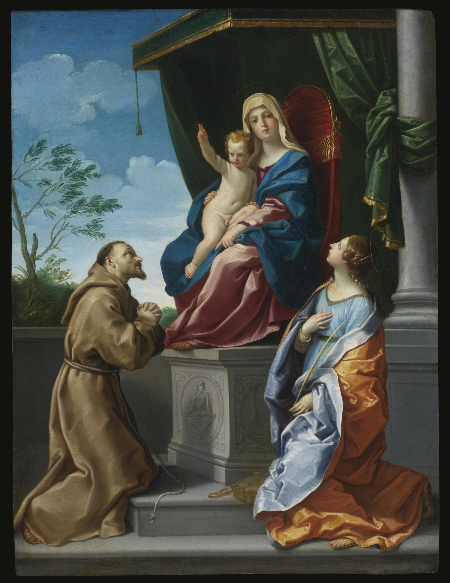 Guido Reni - The Virgin And Child Enthroned With Saints Francis And Catherine