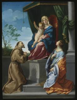 Guido Reni - The Virgin And Child Enthroned With Saints Francis And Catherine