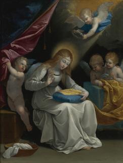 Guido Reni - The Virgin Sewing, Accompanied By Four Angels, Known As La Couseuse