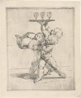 Guido Reni - Three Putti With A Tray And Goblets (Bartsch 18)