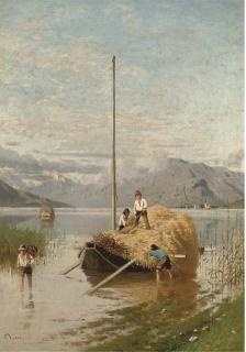 Guido Ricci - Haybarges on a North Italian lake
