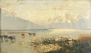 Guido Ricci - Paesaggio lacustre con bovini