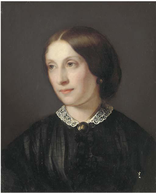 Guido Schmitt - Portrait of a lady, bust-length in a black dress with white lace collar