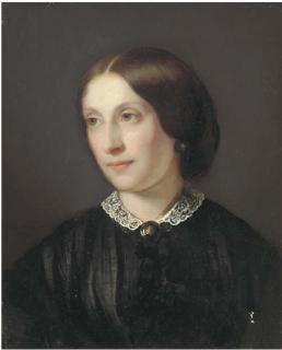 Guido Schmitt - Portrait of a lady, bust-length in a black dress with white lace collar