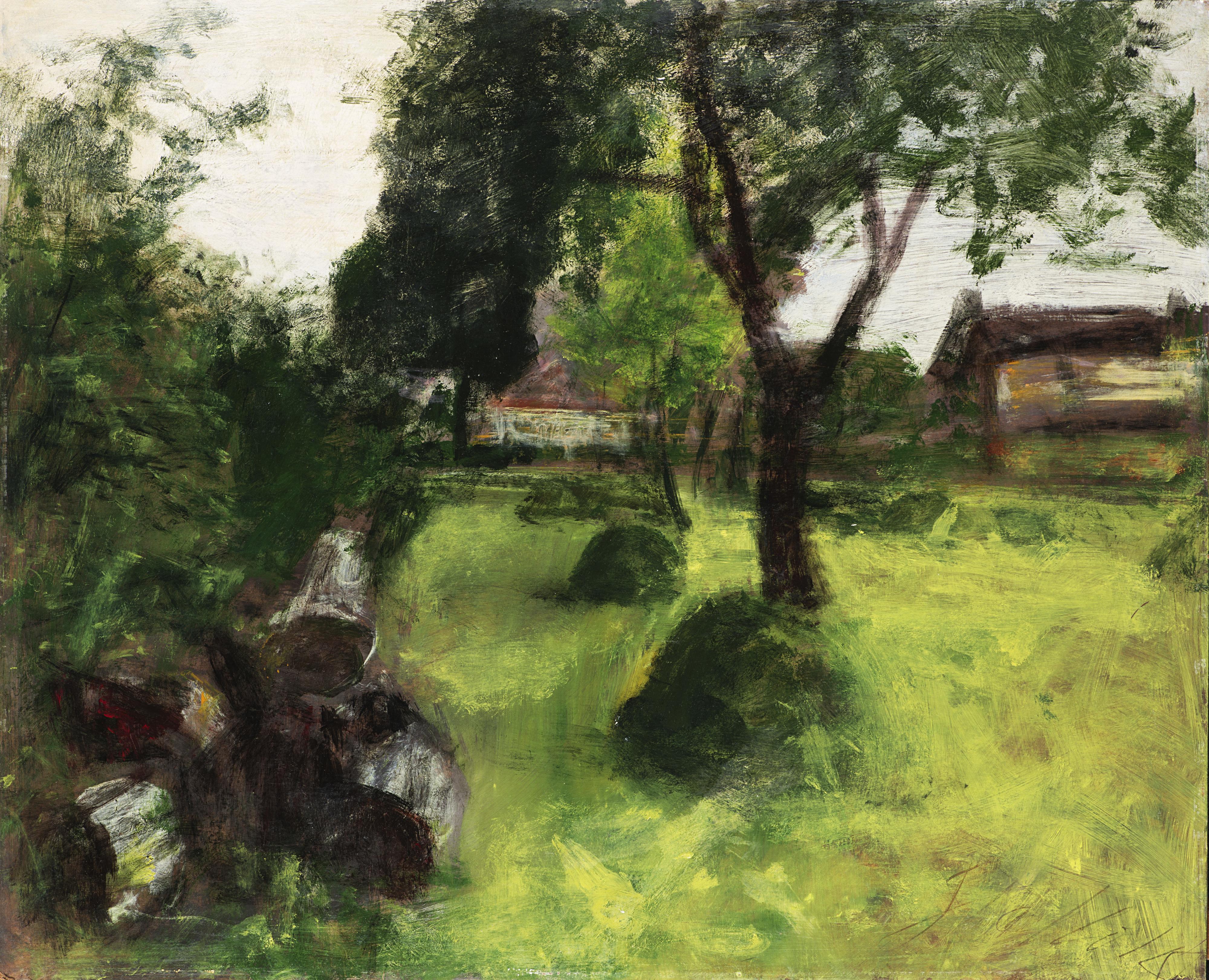 Guido Tallone - Paesaggio con alberi e case