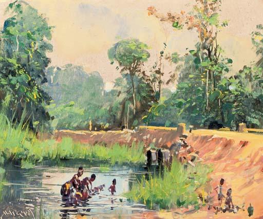 Guilherme d\'Oliveira Marques - African women washing at a lake