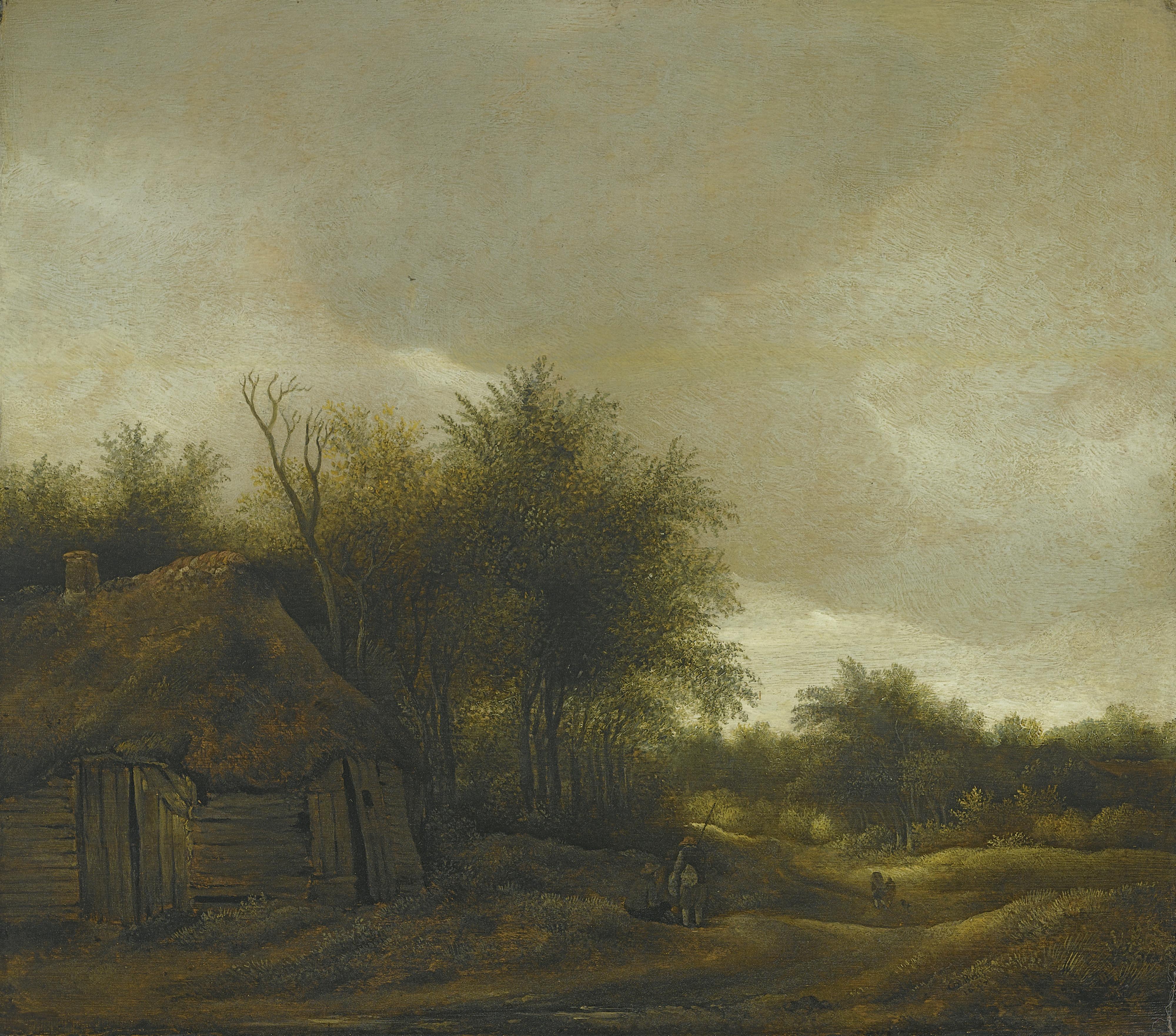 Guillam Du Bois - A Dune Landscape With Figures On A Sandy Path Near A Cottage