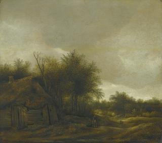 Guillam Du Bois - A Dune Landscape With Figures On A Sandy Path Near A Cottage