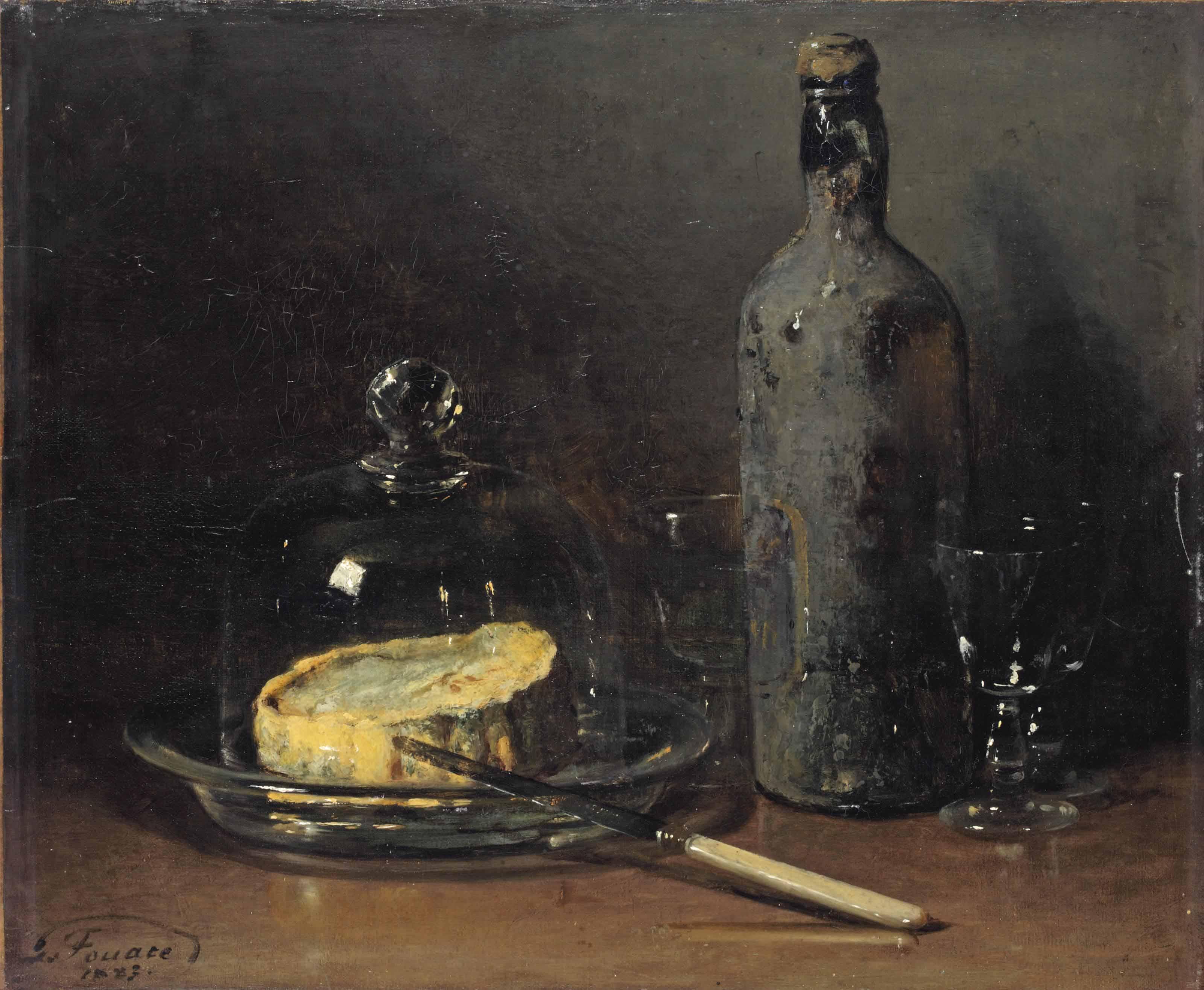 Guillaume Romain Fouace - A still life with cheese and wine
