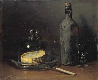 Guillaume Romain Fouace - A still life with cheese and wine