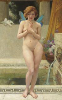 Guillaume Seignac - A Nymph By A Fountain