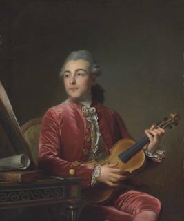 Guillaume Voiriot - Portrait Of A Gentleman, Half-Length, Seated In A Red Velvet Jacket With A Violin