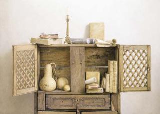 Guillermo Muñoz-Vera - Alacena con libros, calabazas y candelabro