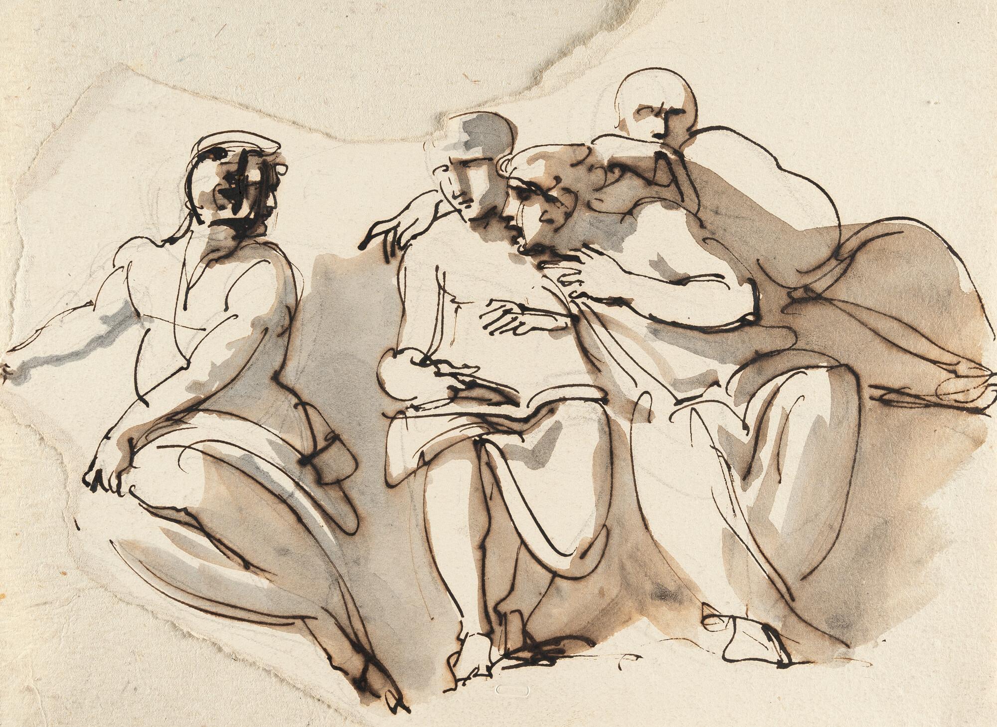 Guiseppe Bossi - Studienblatt mit vier sitzenden Personen