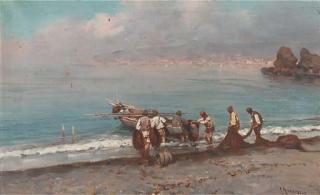 Guiseppe Giardiello - Fishermen sorting their nets on the Neapolitan coast