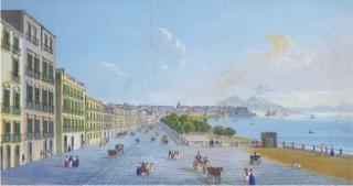 Guiseppe Scoppa - Carriages and figures on the Via della Riviera di Chiaia, Naples