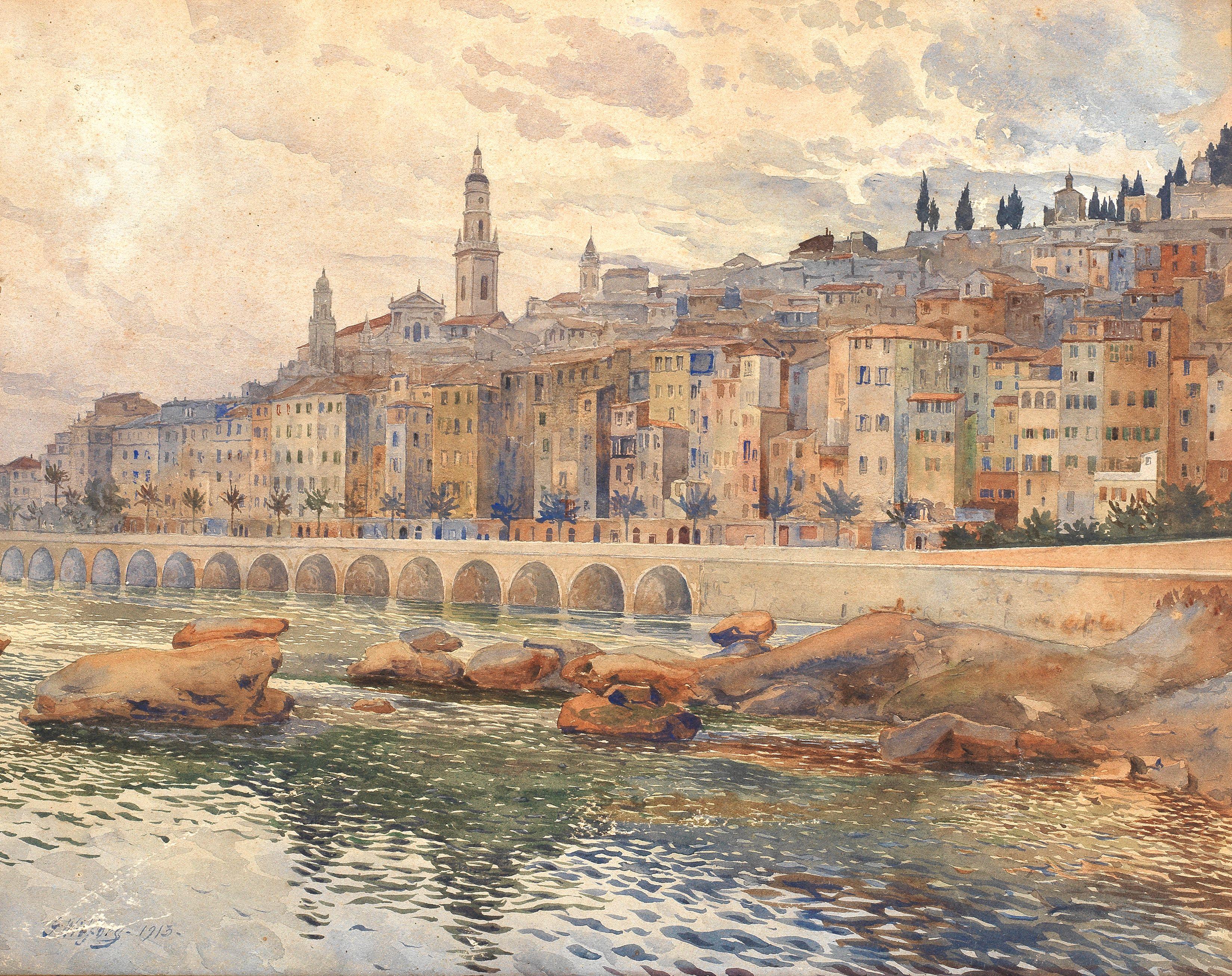 Gunnar Mauritz Widforss - The harbour at Menton, France