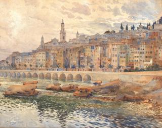 Gunnar Mauritz Widforss - The harbour at Menton, France