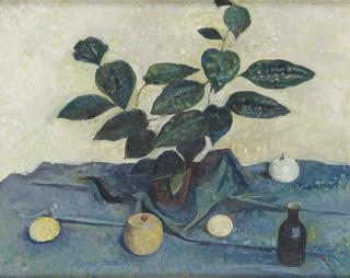 Gunnar Svenson - Stilleben med blomma och frukter