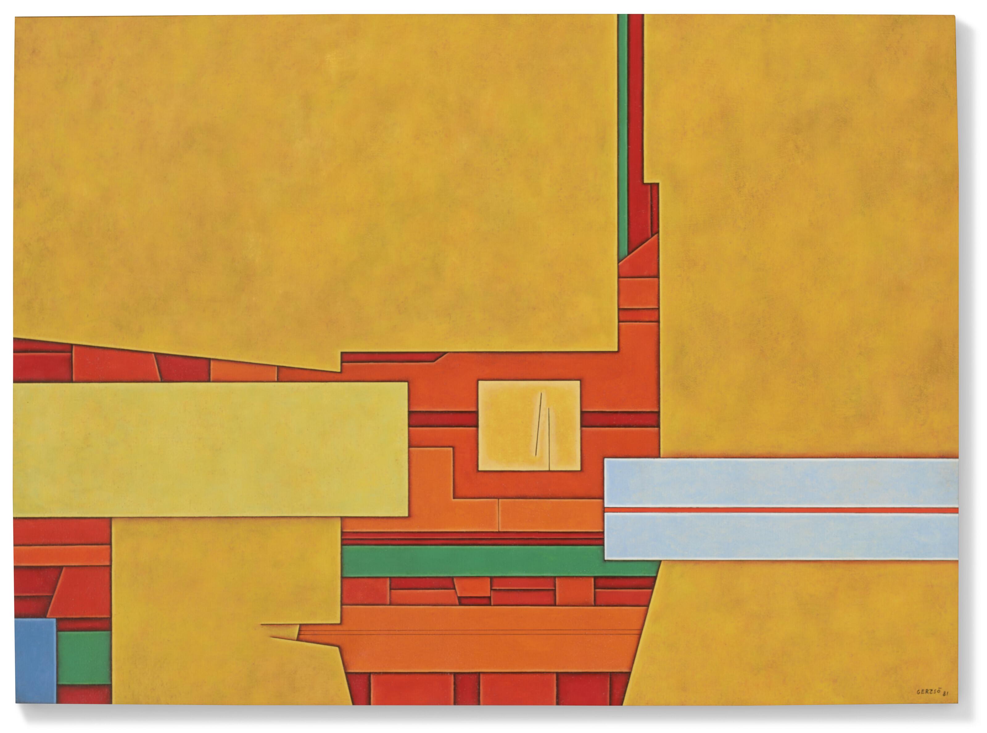 Gunther Gerzso - Paisaje: naranja-azul-amarillo-verde