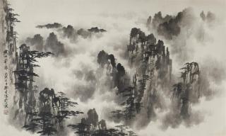 Guo Chuanzhang - Huangshan-Berge. Hängerolle. Tusche auf Papier. Aufschrift, zyklisch datiert bingyin (1986), sign.: Guo Chuanzhang und Siegel: Guo Chuanzhang yin.