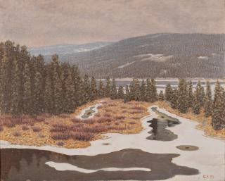 Gustaf Fjaestad - A Winter landscape from Värmland.
