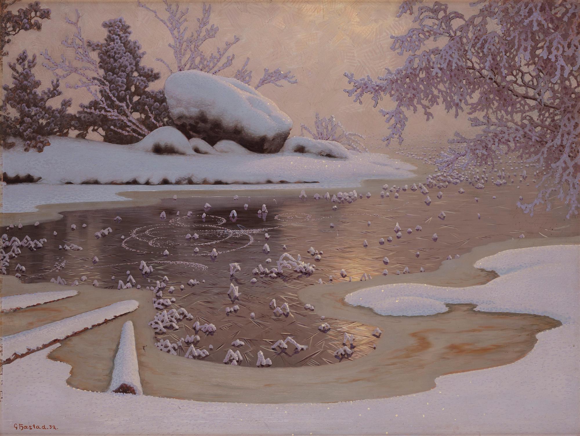 Gustaf Fjaestad - Frost on a Frozen Lake