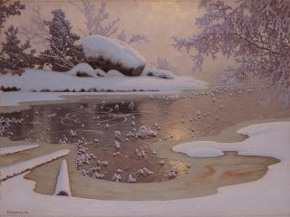Gustaf Fjaestad - Frost on a Frozen Lake