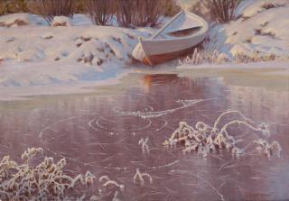 Gustaf Fjaestad - Winter landscape with frozen lake