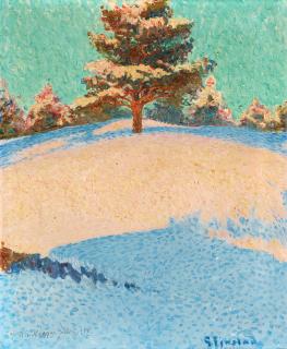 Gustaf Fjaestad - Winter landscape with sunlit pine