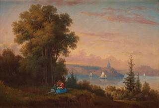 Gustaf Wilhelm Palm - Kurtis på Djurgården, i fonden kvarnen \