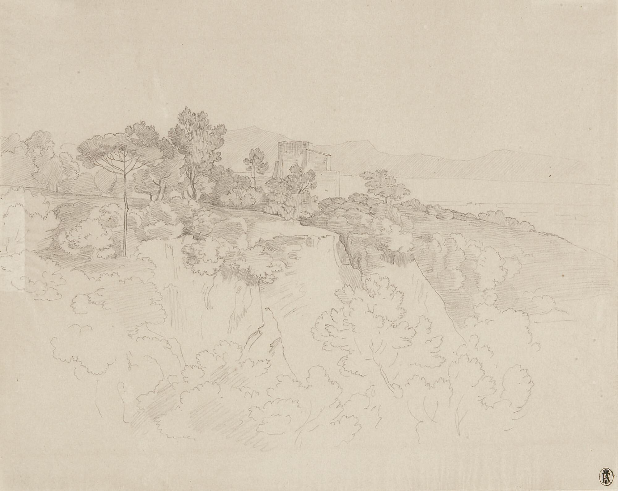 Gustav Heinrich Naeke - Italienische Landschaft mit Burg am Wasser.