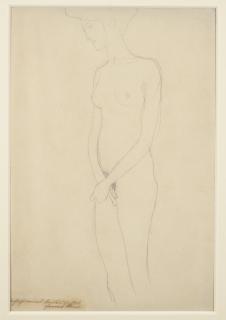 Gustav Klimt - Akt nach links, die Hände ineinandergeiegt