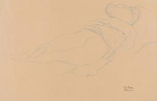 Gustav Klimt - Auf dem Bauch liegender Halbakt nach rechts (Semi-Nude Lying on her Stomach turned to the Right)