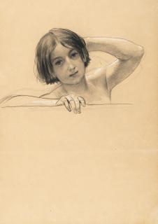 Gustav Klimt - Bildnis eines über eine Mauer blickenden Buben