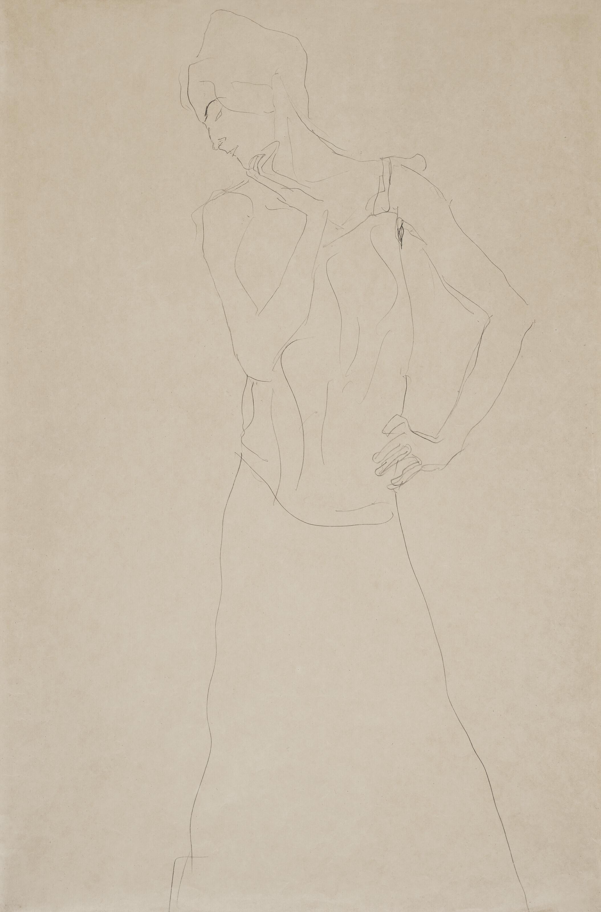 Gustav Klimt - Frontal stehend, linke Hand an die Hüfte gelegt