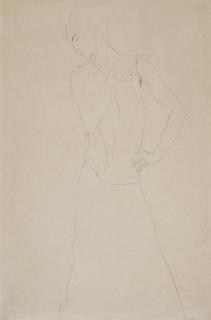 Gustav Klimt - Frontal stehend, linke Hand an die Hüfte gelegt