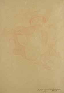 Gustav Klimt - Im Lehnstuhl sitzende mit angezogenen Beinen (Studie für Danaë)