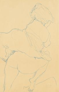 Gustav Klimt - Kauernder Halbakt In Rückenansicht Nach Rechts (Semi-Nude Crouching Down Seen From The Back And Turned To The Right)