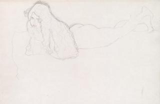 Gustav Klimt - Liegender Akt Mit Langen Haaren (Reclining Nude With Long Hair)