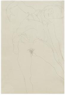 Gustav Klimt - Liegender Halbakt Mit Erhobenem Abgewinkelten Rechten Und Gesenktem Linken Arm (Reclining Nude, Right Bent Arm Raised, Left Arm Lowered), 1917-18