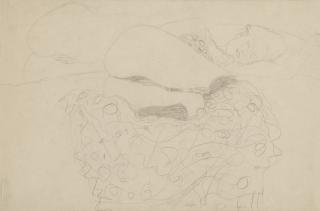 Gustav Klimt - Liegender Halbakt nach rechts, die Beine angezogen, Wiederholung der Gesaßpartie (Reclining half nude to the right, legs drawn up, repetition of the backside)