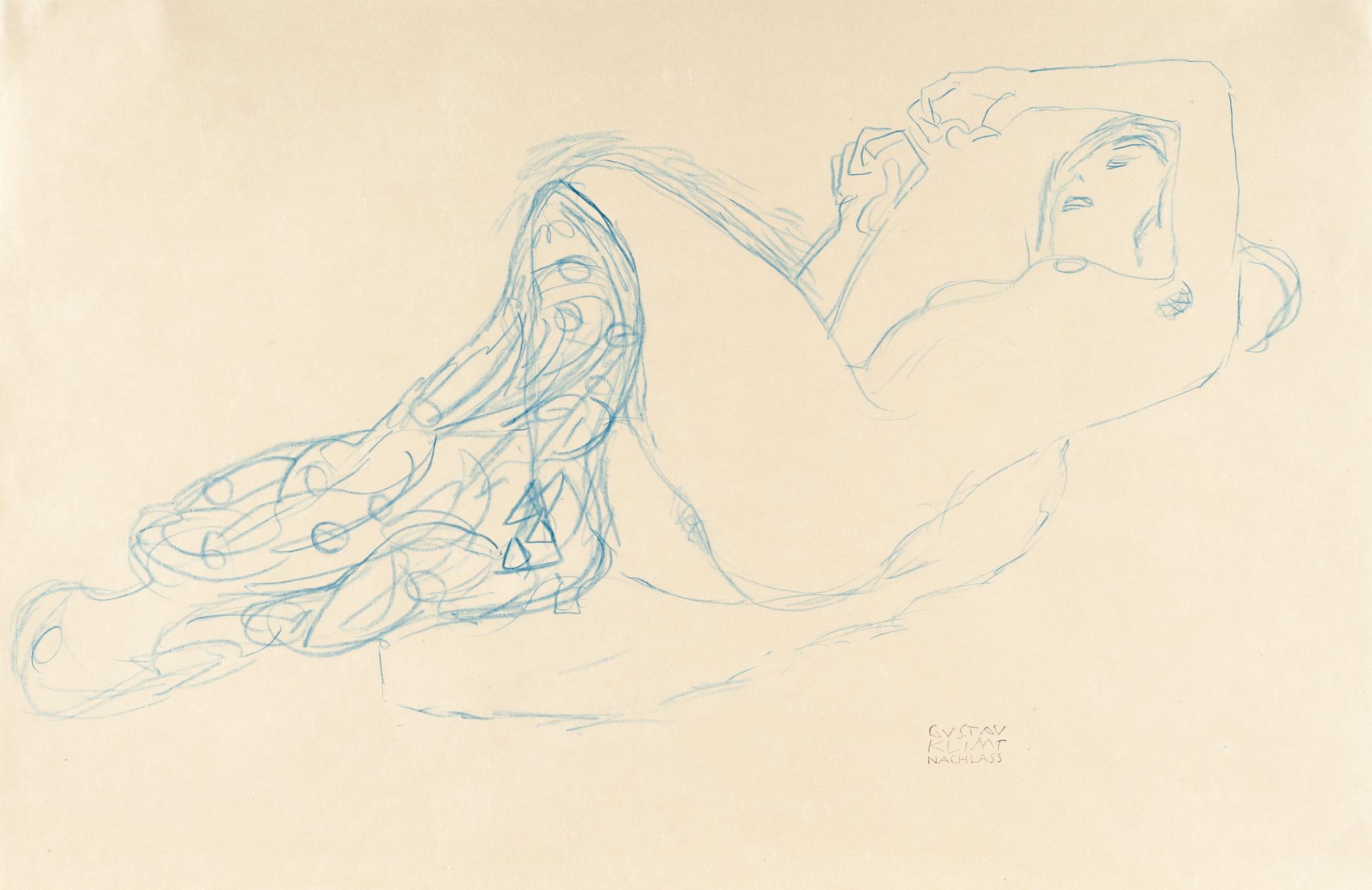 Gustav Klimt - Liegender Halbakt nach rechts