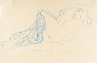 Gustav Klimt - Liegender Halbakt nach rechts