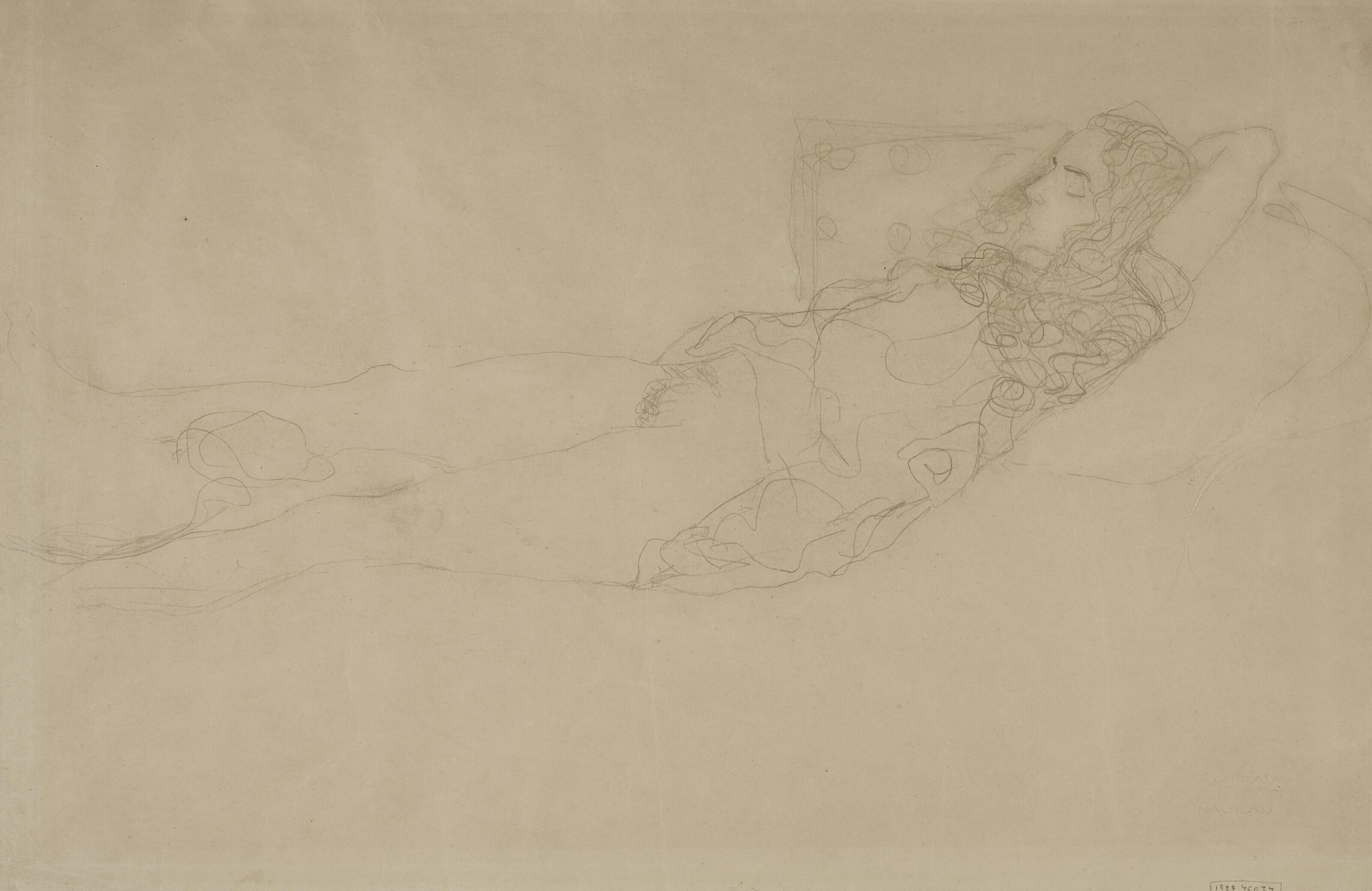 Gustav Klimt - Liegender Halbakt nach rechts