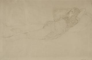 Gustav Klimt - Liegender Halbakt nach rechts