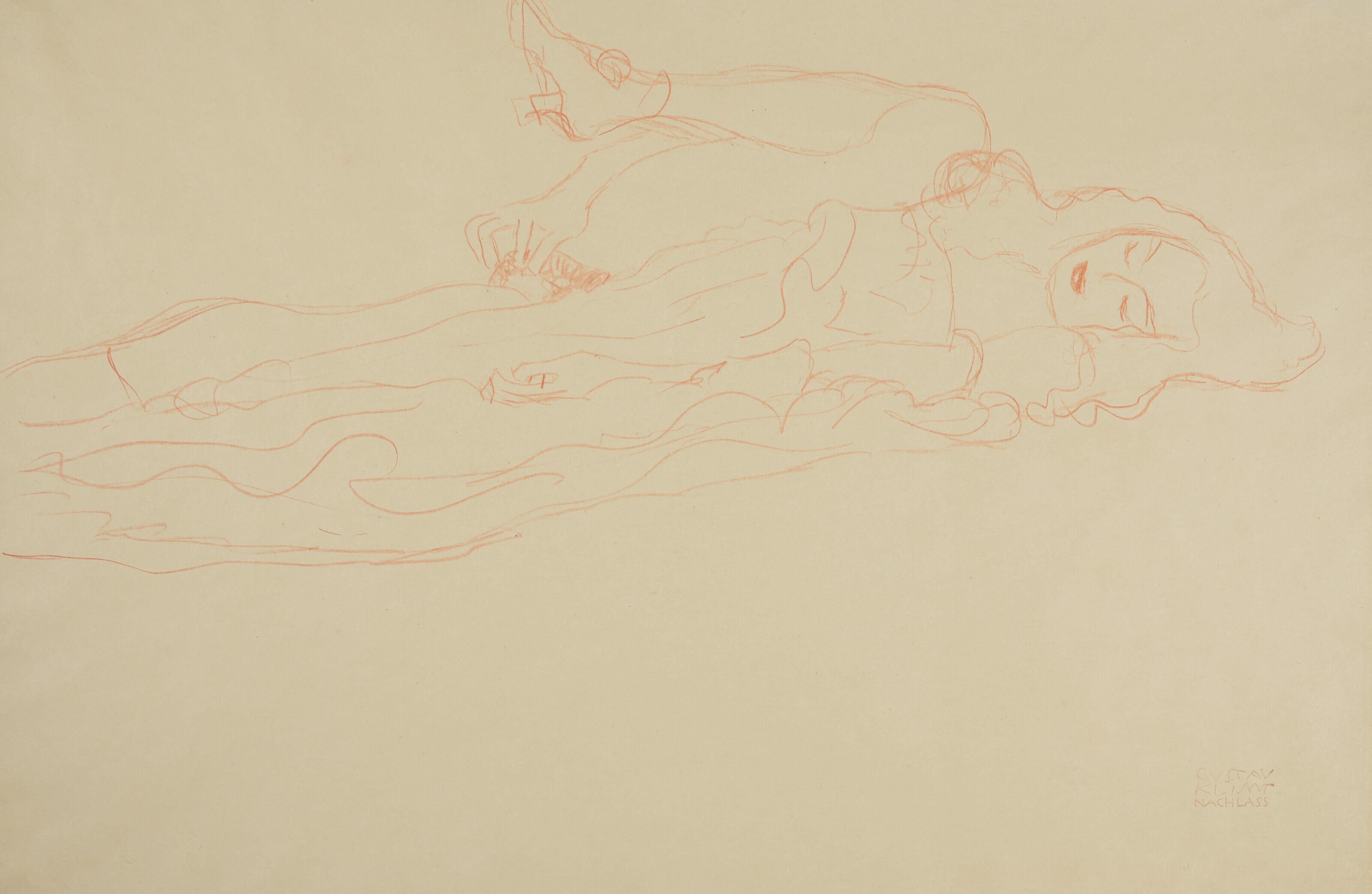 Gustav Klimt - Liegender Halbakt nach rechts